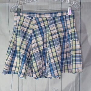 SO Plaid blue and white mini pleated skater skirt